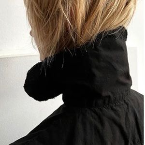 Pip Squeak Chapeau lightweight black batiste sleeveless petal collar blouse Sz L